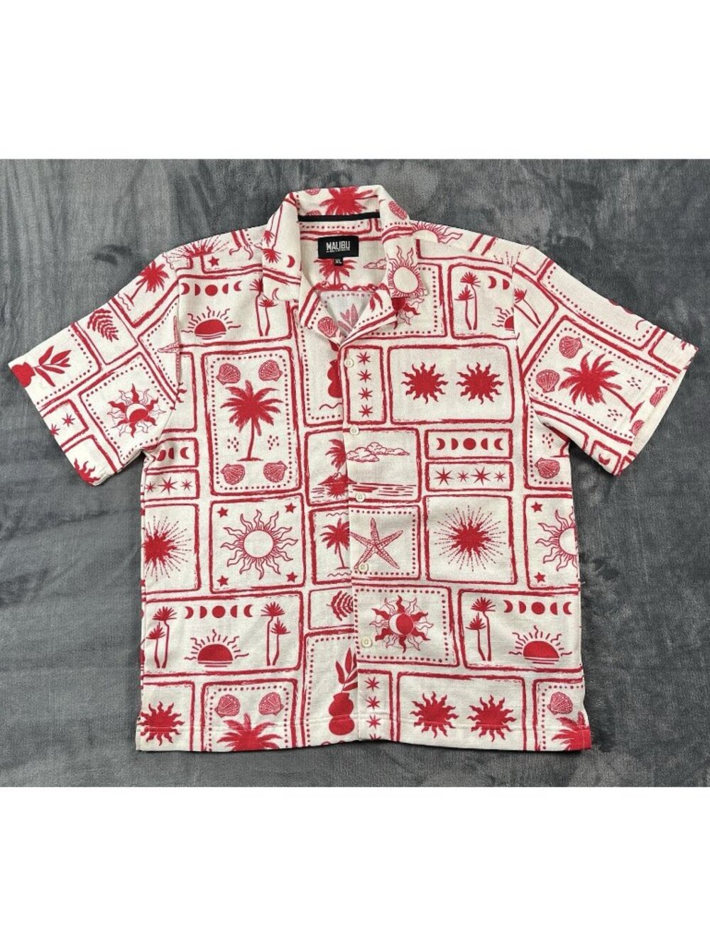 Malibu By Drill Clothing S/S Button Up Shirt Beach Tropical Red White Men's XL